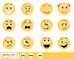 Smiley Face Feelings Clipart,Emoji digital art, instant download