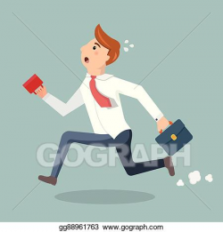 Vector Art - Employee with a cup of coffee late for work ...