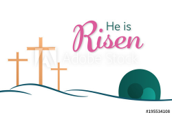 Easter background. Three crosses and empty tomb with text ...