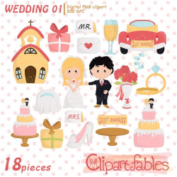 Wedding clipart, Just married clip art, LOVE art, cute Bride and Groom,  engagement clipart - Instant Download / Commercial and personal use