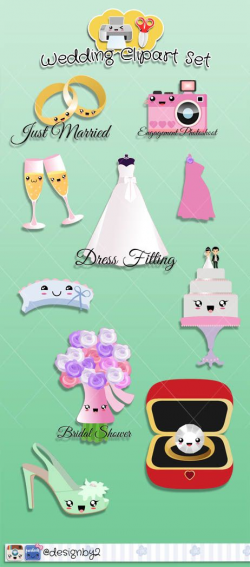 Wedding clipart kit, Bridal showers, Bride dress engagement ...