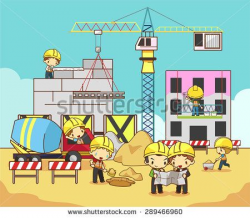 Cartoon children civil engineer, technician, and labor ...
