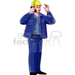 A Foreman with a Yellow Hardhat Talking on the Phone clipart. Royalty-free  clipart # 156977