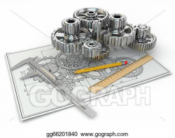 Stock Illustration - Engineering drawing. gear, trammel ...