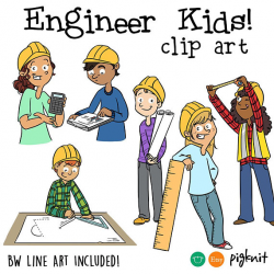 Engineer kids classroom printable digital clipart png set for