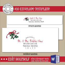 EDITABLE Christmas ENVELOPE Template,#10  Envelope,ADDRESSING,Christmas,Word,Mail Merge,Instant Download, Return  Address,Template