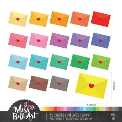 30 Colors Envelopes Clipart - Instant Download
