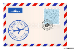Envelope with stamps and postmarks. International mail ...