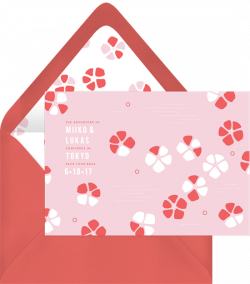 Scattered Cherry Blossoms Save The Dates in Red | Greenvelope.com