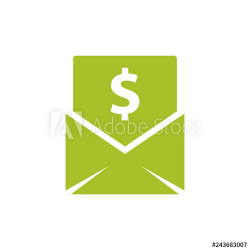 Envelope with bills simple icon. Clipart image isolated on ...