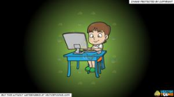 Clipart: A Boy Typing An Essay Using His Desktop Computer on a Green And  Black Gradient Background