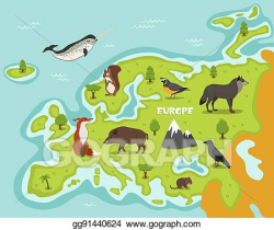 Vector Art - European map with wildlife animals. Clipart ...