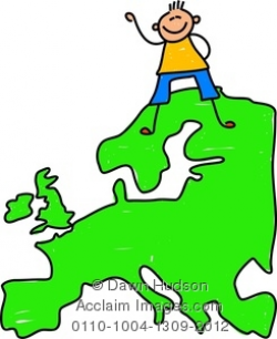 Clipart Illustration of Little Boy Standing On A Map Of Europe