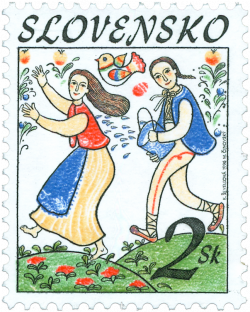 Slovak stamp depicting spring tradition of 