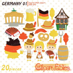 GERMANY clip art, OCTOBERFEST clipart, European theme, Sausage and beer  art, autumn design - Instant Download / Commercial and personal use