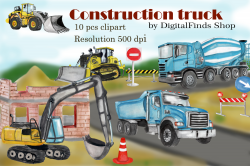 Construction truck clipart, dump truck, excavator clipart