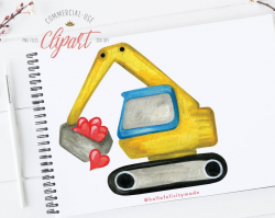Valentine Excavator Heart, Watercolor Clipart, Construction, PNG,  Sublimation Design, Digital, Instant Download, Commercial Use, DIY, Gifts