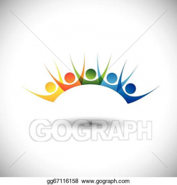 Clip Art Vector - Colorful happy & excited set of people ...