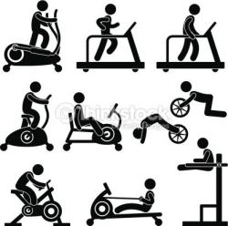 A set of pictogram showing man exercising in a gym area ...