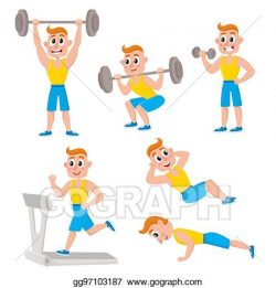 Vector Illustration - Young man doing sport exercises ...