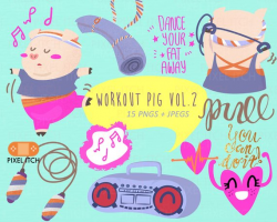 Workout Clip Art Vol. 2 : Pig Clipart, Women Health, Gym ...