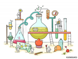 Sketch of chemical experiment with working little people ...