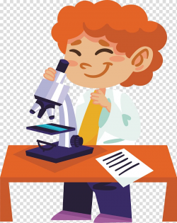 Boy standing in front of microscope on table , Experiment ...