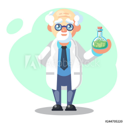 Old scientist with flask, potion, mixture. Funny character ...
