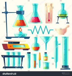Vector cartoon laboratory equipment, glassware set. Chemical ...