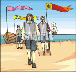 Clipart Picture of Spanish Explorers Landing on a Beach