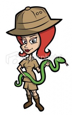 Cartoon character of a jungle explorer woman in safari ...