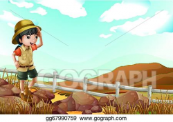 Vector Illustration - A young female explorer walking alone ...