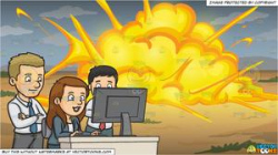 A Team Of Workers At The Office and An Outdoor Explosion Background