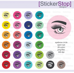 Eyebrow Icon Circle with Open Eye Digital Clipart in Rainbow Colors -  Instant download PNG files - PLUS white icon