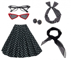 50's Women Costume Accessories Set Vintage Dot Skirt Scarf Headband  Earrings Cat Eye Glasses for Party