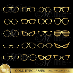 GOLD EYEGLASSES Digital Clipart Glasses Vector Clipart Design Elements,  Instant Download, Clip art