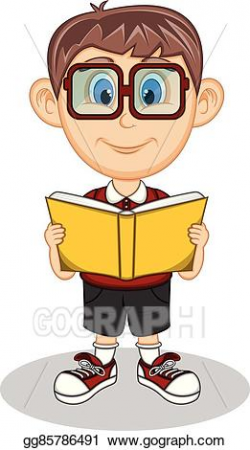 Vector Clipart - A boy wearing glasses reading book. Vector ...