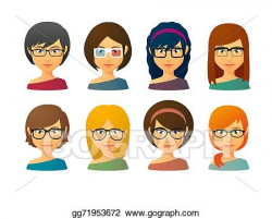 Vector Art - Female avatars wearing glasses with various ...