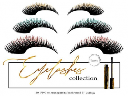 Eyelashes Clipart - Beauty Blog Design Elements - Lashes MakeUp Clip Art -  Gold Rose Gold Silver Confetti Eye Lash - Glitter Lashes