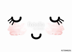 cute, face, blush, red, isolated, white, eye, closed, lash ...