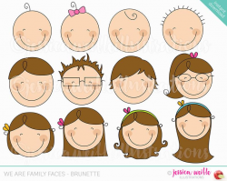 We are Family Faces -Brunette- Cute Digital Clipart for Invitations, Card  Design, Scrapbooking, Web Design, Stick Figure Faces Clip Art