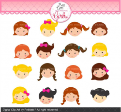 ON SALE Girl Face Clip Art _ Cute Girl Faces Clip Art. Girls Head Clipart ,  Girl Head Clip art, Girl Clip Art, Nursery Decor DIY, Charactor