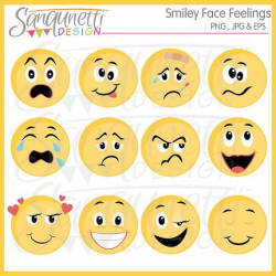 Smiley Face Feelings Clipart,Emoji digital art, instant ...