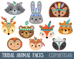 Tribal Animal Faces Clipart | Woodland Animal Faces ...