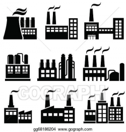 Clip Art Vector - Industrial buildings, factories, power ...