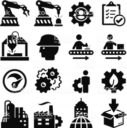Manufacturing plant and factory icons. Vector icons for ...