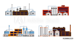 Oil refinery industry building. Set of petrochemical ...