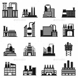 Industrial Building Factory Simple Icons by JuliarStudio ...