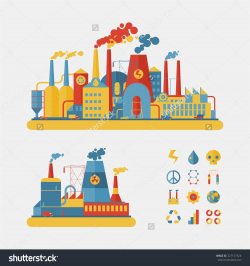 Industrial Factory Buildings Set In Flat Design Style Stock ...