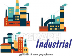 Vector Art - Flat icons of factories and plants. Clipart ...